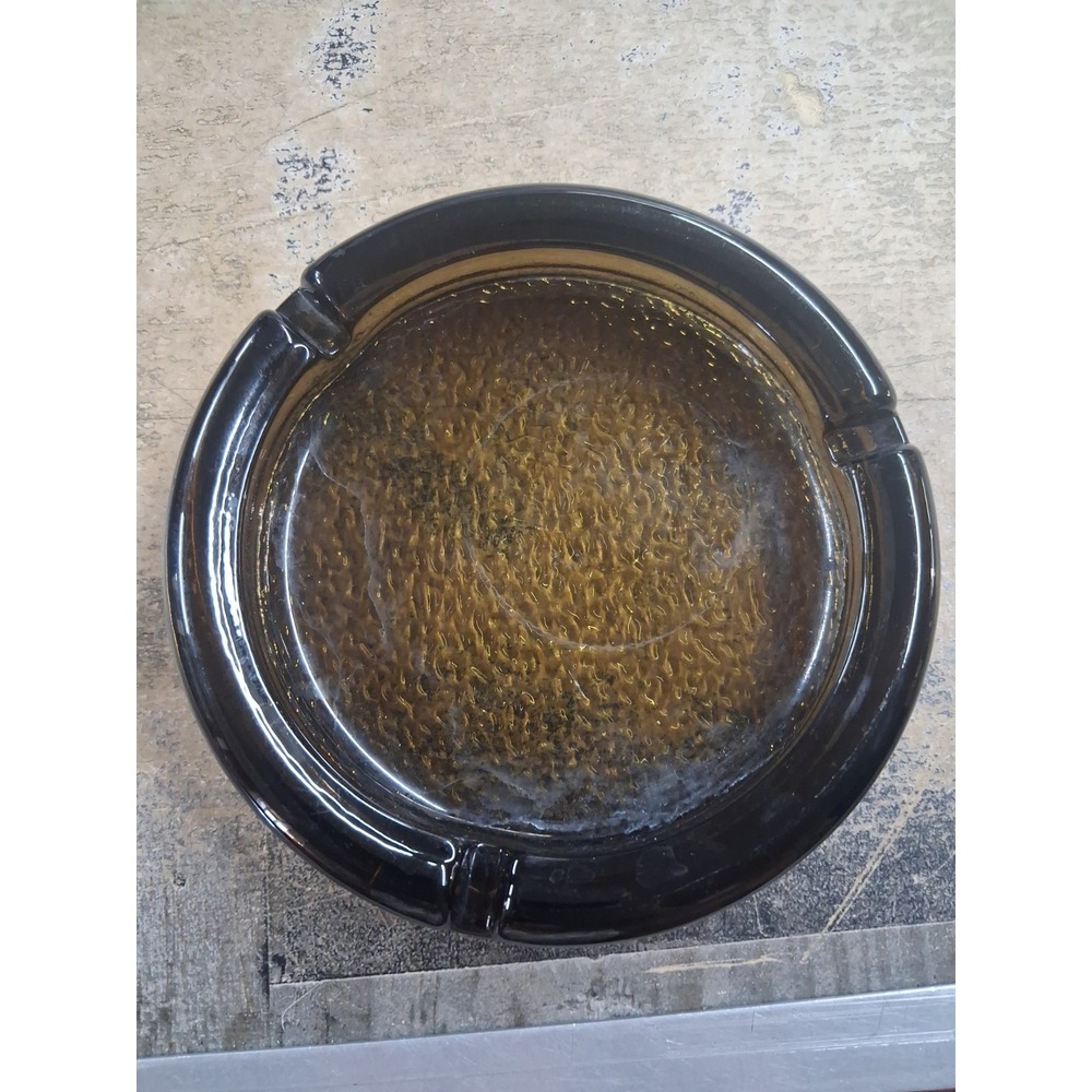 Vintage Smoke Glass Ashtray Pebbled Bottom Retro Decor 5.5"